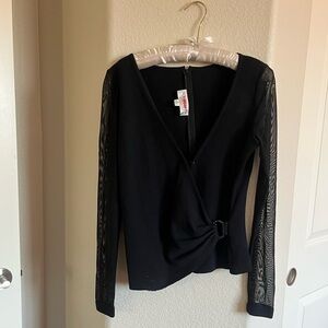 St. John Black Wrap Blouse with Long Sleeves